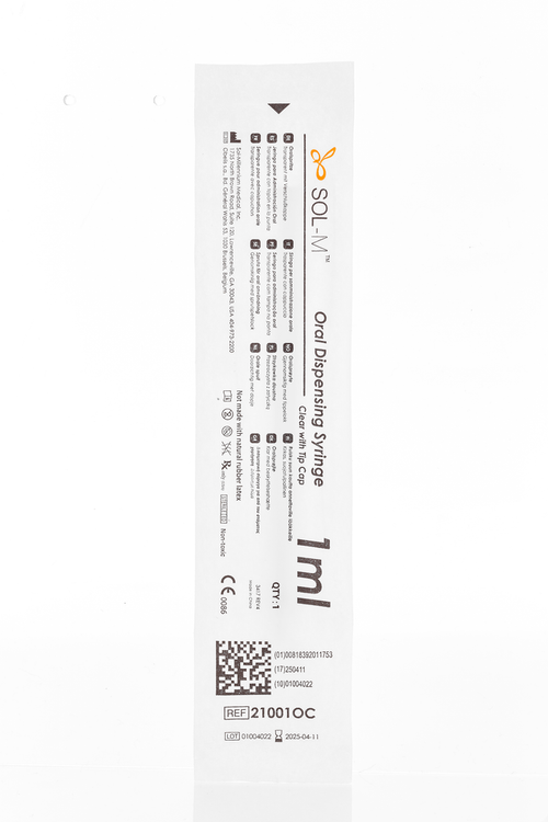 10ml SOL-M™ Oral Syringe w/ Tip Cap, Clear Barrel, White Plunger - Box 100